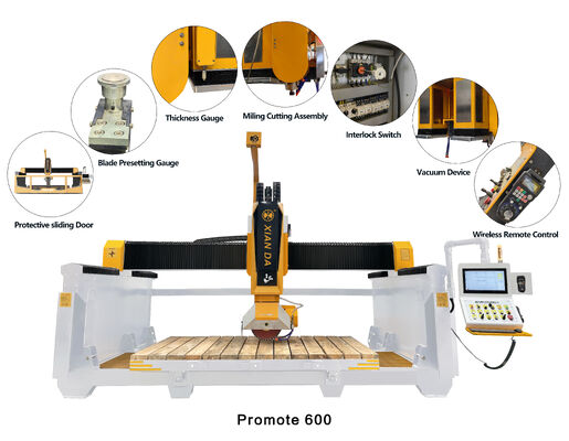 Máquina de corte de puente automática de 5 ejes con sistema DDX para procesamiento de piedra y tamaño máximo de 3200x2000 mm