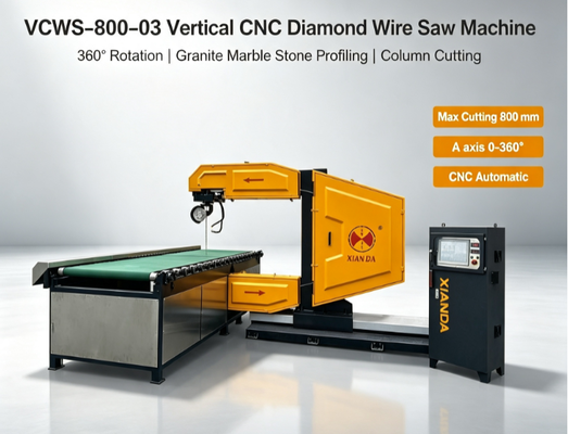 Máquina vertical CNC de sierra de alambre de diamante con rotación de 360 ° para el corte de curvas de mármol de granito.